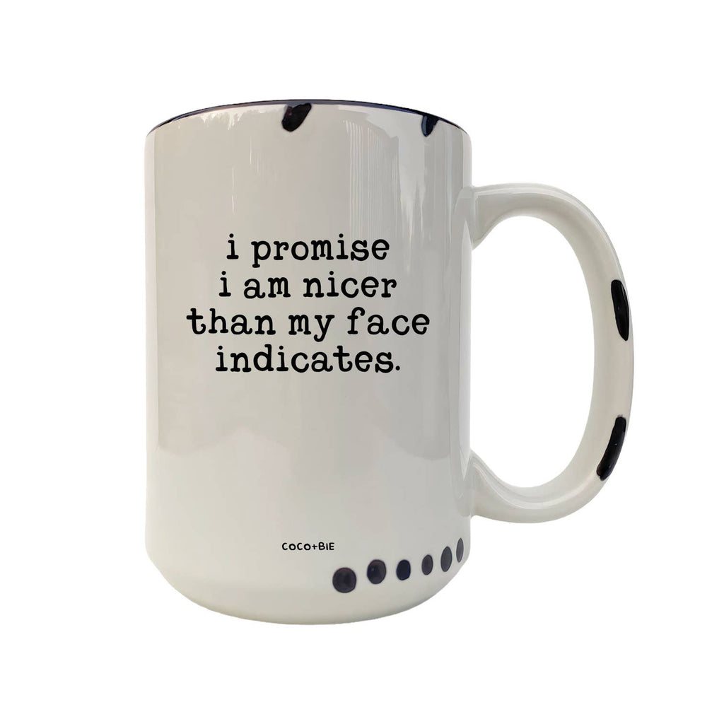 Coco + Bie - Nicer Than My Face Indicates - Funny Mug, Sassy Mug