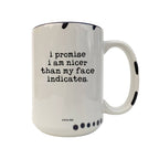 Coco + Bie - Nicer Than My Face Indicates - Funny Mug, Sassy Mug