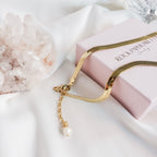 Rock Paper Pretty - Necklace - Gold Herringbone Freshwater Pearl - 2