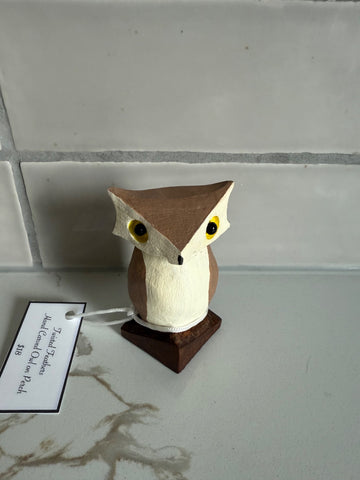 Twisted Feathers - Hand Carved Owl on Perch - 1