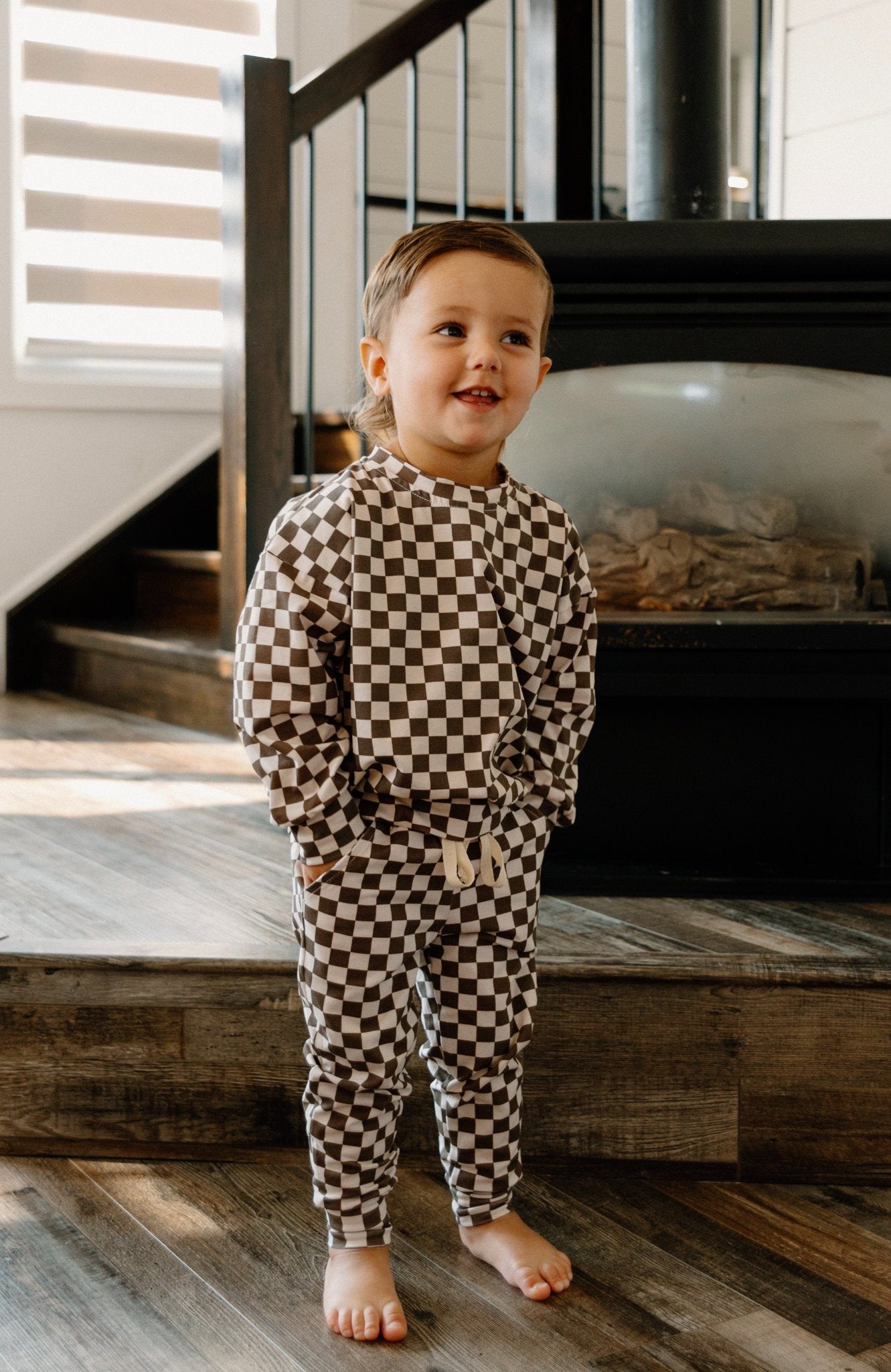 Little Oak Tree - Jogger Set in Espresso Checkers