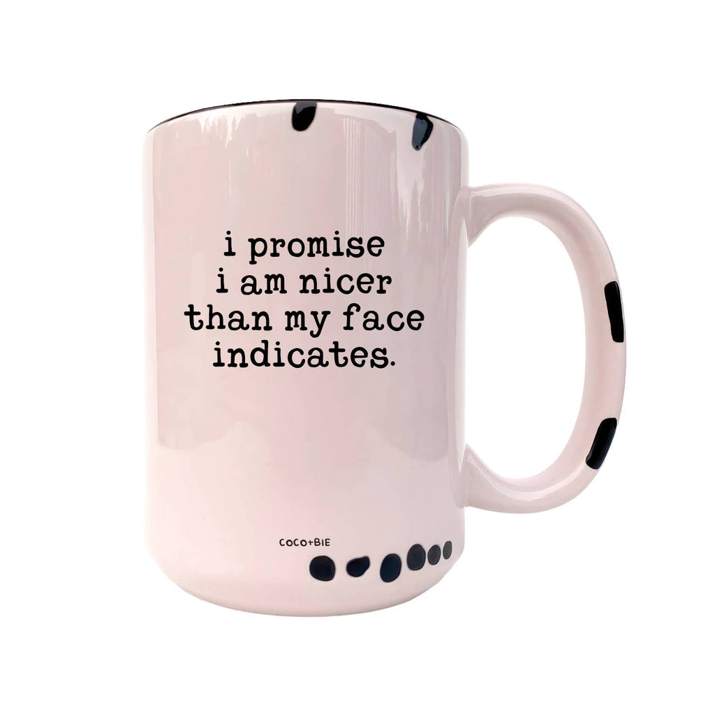 Coco + Bie - Nicer Than My Face Indicates - Funny Mug, Sassy Mug