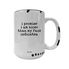 Coco + Bie - Nicer Than My Face Indicates - Funny Mug, Sassy Mug