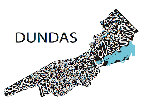 All Over the Map Studios - Map of Dundas (Various Sizes and Colours) - 1