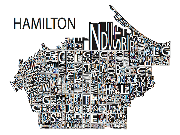 All Over The Map Studios - Map of Hamilton (Various Colours) - 2