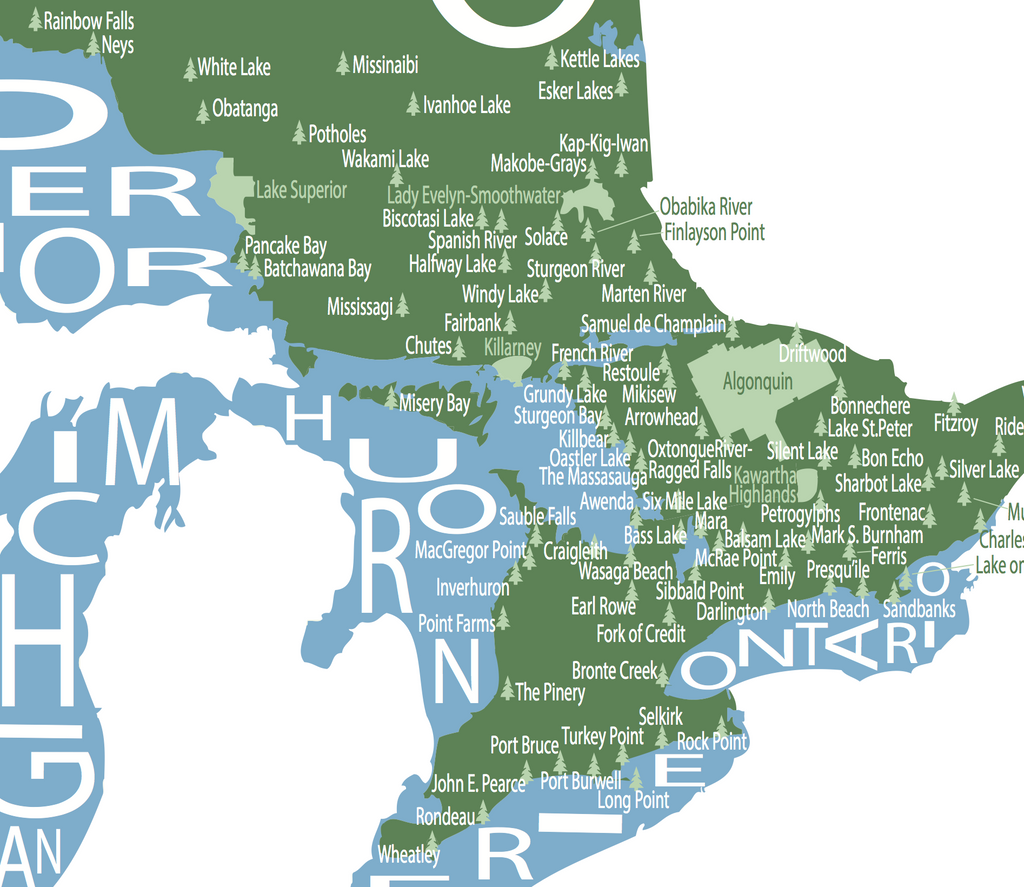 All Over the Map Studios - Map of Ontario Provincial Parks (Various Sizes and Colours) - 2