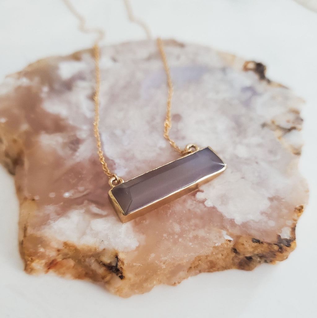 Rock Paper Pretty - Necklace - Grey Agate Bar Necklace - 1