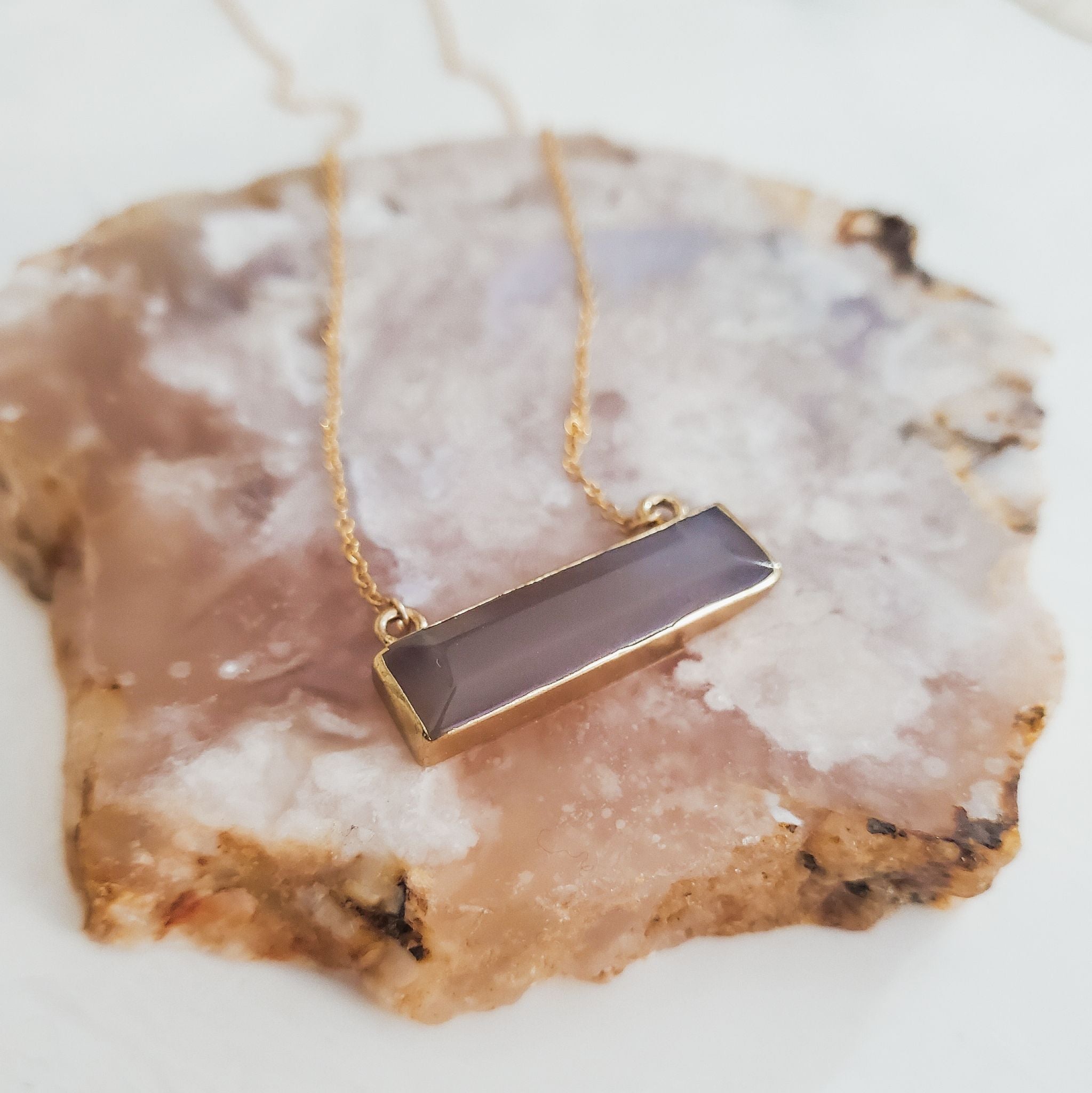 Rock Paper Pretty - Necklace - Grey Agate Bar Necklace - 1